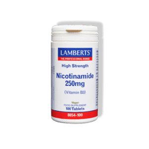 Lamberts Latvija| Produkta attēls| Niacīns (B3 vitamīns jeb nikotinamīds) 250 mg